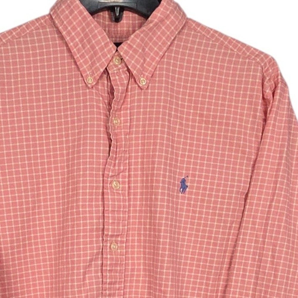 Ralph Lauren Mens Button Down Shirt Mens Large Pink White Check Classic Fit‎